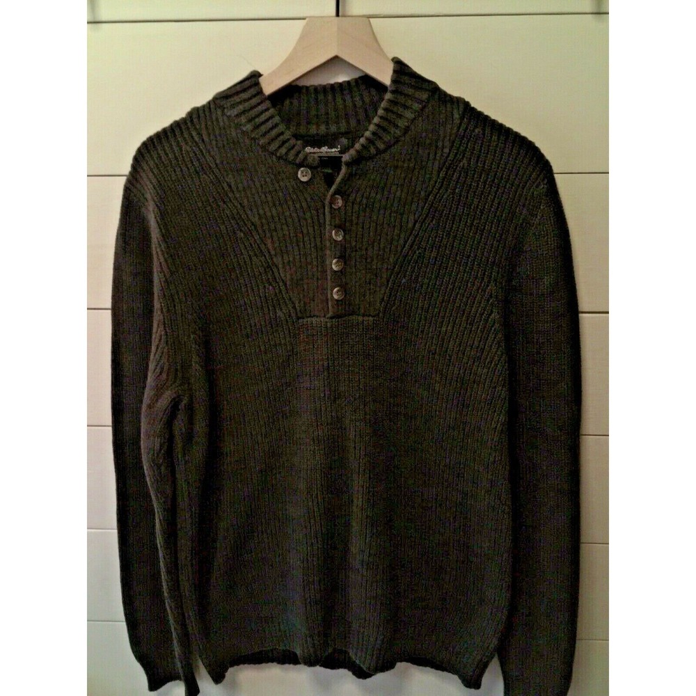 Eddie Bauer‎ Mens Henley Sweater M Charcoal Long Sleeve Button Neck Casual Wear